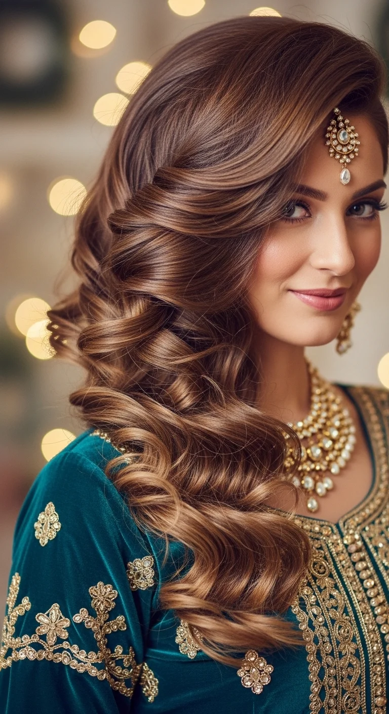 2. Voluminous Side Swept Curls