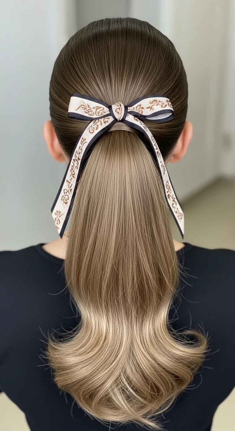 4. Sleek High Ponytail with Ribbon Tie